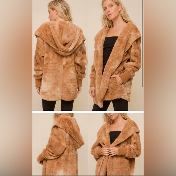 Jackets & Blazers - Brown Tie Dye Sherpa Hooded Jacket​